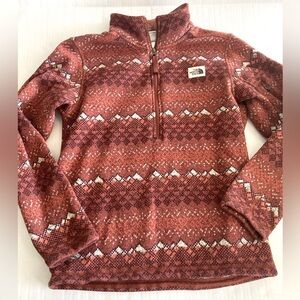 The North Face Fleece Pullover Quarter Zip Rust Mountain Design mens Size Small